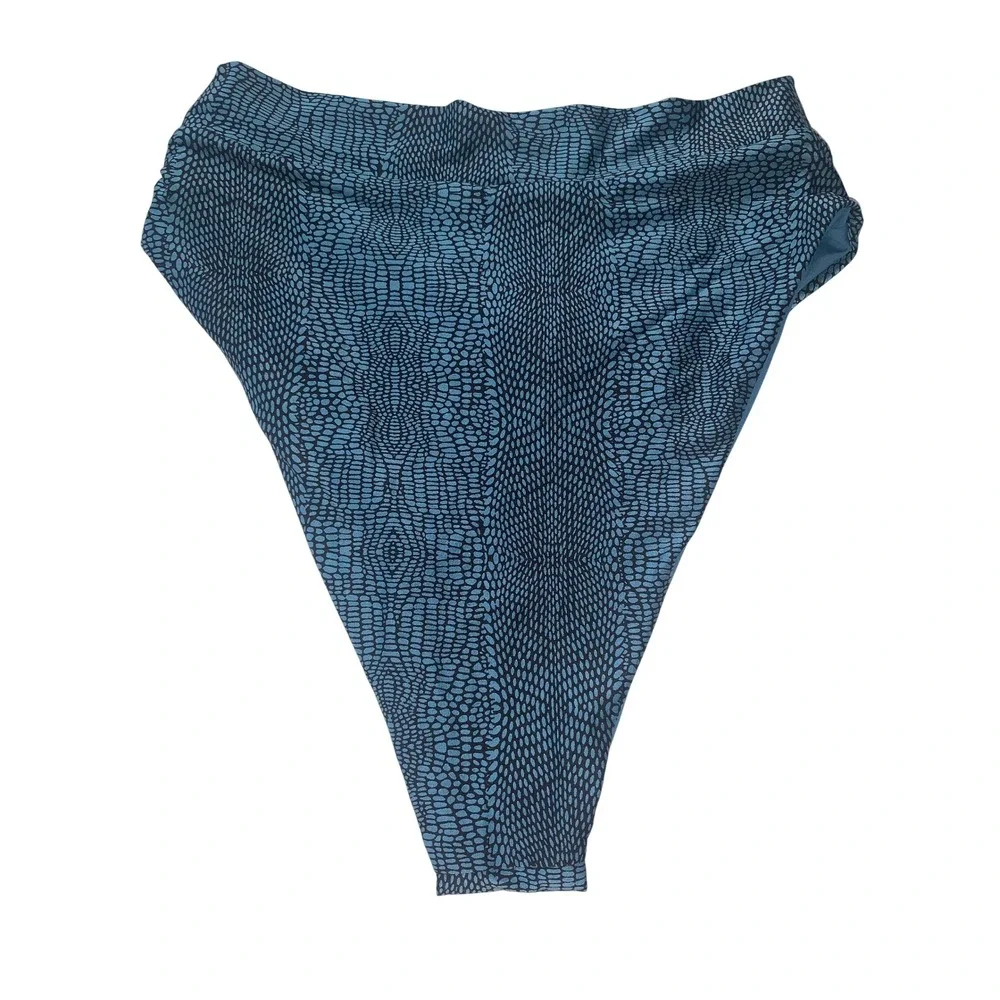L SPACE High Waisted Bikini Bottoms Blue Black Snake Print‎ S P